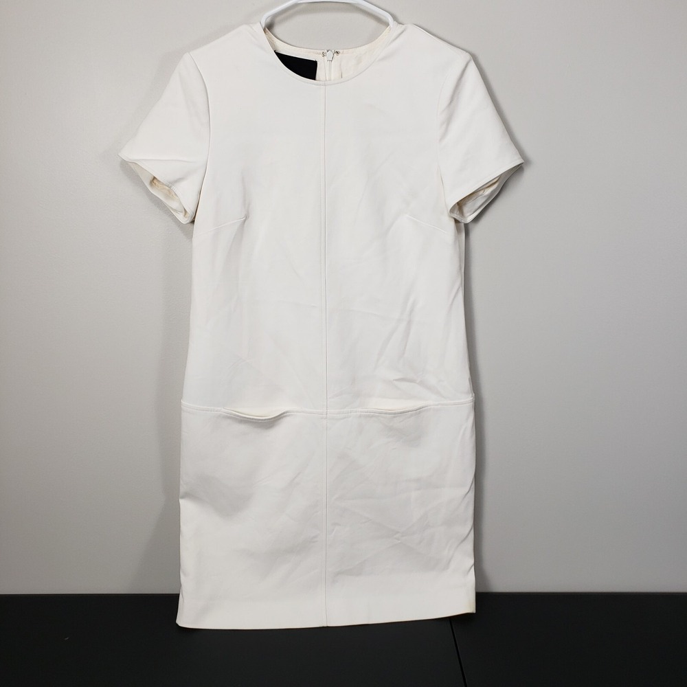 Carlisle Womens White Short Sleeve Shift Dress Cotton Blend Pockets Size 8